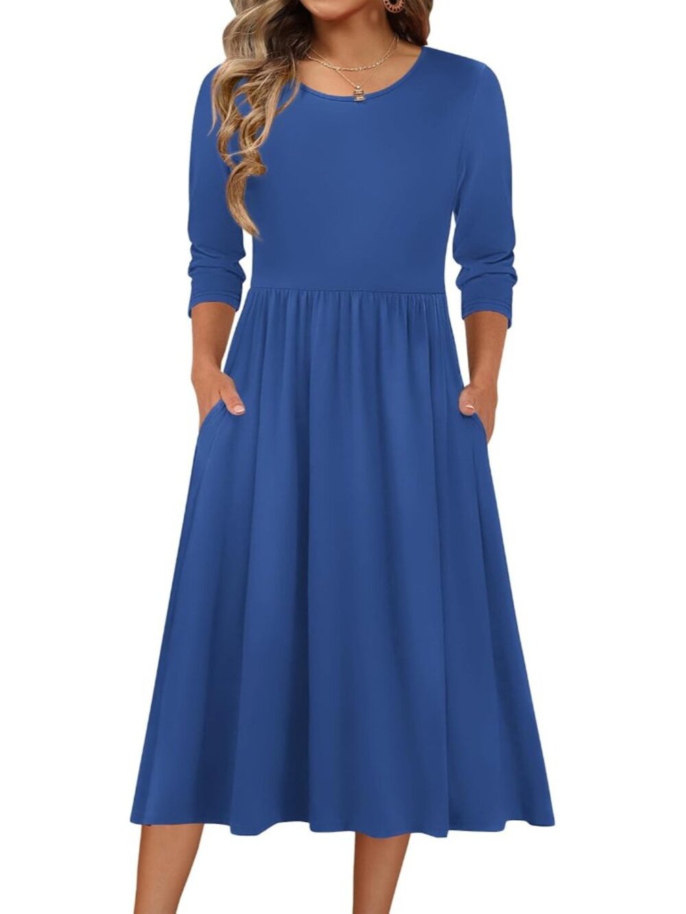 Women's Casual A-Line Midi Dress with Pockets